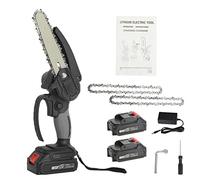 Mini Chainsaw, 6-Inch Cordless Chainsaw for Wood Cutting Pruning, Handheld Battery Chain Saw with 2 x 1500mAh Battery & Charger, Pruning Saw, Gifts for Men Dad Husband (Dark Black)