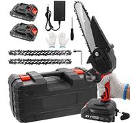 Mini Chainsaw, 6-Inch Cordless Electric Chainsaw, Handheld Small Chain Saw with 2 Battery and Charger Portable Battery for Pruning Trees Trimming Branches Wood Cutting, Red