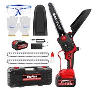 Mini Chainsaw 8 Inch, Upgraded Brushless Cordless Chainsaw Cordless Electric Pruning Chain Saw with 4.0Ah Li-ion Battery & 2 Chains, One-Handed Portable Battery Chainsaw for Wood Cutting Trees