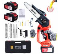 Mini Chainsaw Cordless, 21V 8 Inch Battery Powered Chainsaw with 2 Batteries, 3 Chains, 2 Guide Bars, Safety Gloves, Carrying Case