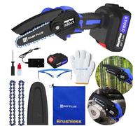 Mini Chainsaw Cordless 4 Inch Brushless Electric Small Chain Saw, Cordless Chainsaw with 1.5Ah Battery and 2 Chains, Hand Held Chainsaw Cordless Pruning Saw for Wood Cutting Tree Trimming Gardening