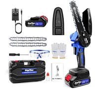 Mini Chainsaw Cordless, 6 Inch Battery Powered Chainsaw, Splash Guard & Switch Security Lock Portable Brushless Chainsaw, 21V 1.5Ah Power Chain Saws for Tree Wood Cutting - Blue