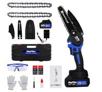 Mini Chainsaw Cordless 6 Inch, Electric Chainsaw, Chain Saws for Cutting Trees Branch Trimming Gardening, Hand Chainsaw with Battery and Charger, 2 Chainsaw Chains, Security Lock, Oiler System