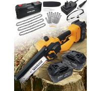 Mini Chainsaw Cordless 6 Inch, Electric Chainsaw Cordless with 2x4000mAh & 3 Chains, 2025 LED Battery Display Chain Saw, Small Chain Saw Rechargeable with Safety Lock, Wood Cutting Gift for Men Dad