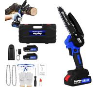 Mini Chainsaw Cordless 6-Inch Handheld Small Chain Saw with 2X Battery, Blue 21V Battery Powered Portable Electric Mini Chainsaw with Safety Lock for Courtyard Garden Household Tree Branch Trimming