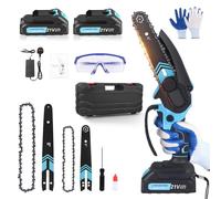 Mini Chainsaw Cordless 6 Inch, Powerful Electric Battery Life of 80-100 Minutes Chainsaw with 1 x Oil Bottle, 2 Chain and Guide Bar,Security Lock