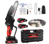 Mini Chainsaw Cordless 6 Inch, Small Hand Held Chainsaws, Electric Pruning Chain Saw with Replacement 2 Chains & Security Lock, Battery Chainsaw for Wood Cutting Tree Trimming (2 Battery and Charger)
