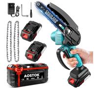Mini Chainsaw Cordless 6 Inch with 2 Batteries and 2 Chains, Small Battery Chain Saw Electric with Safety Lock and Brushless Motor for Trimming Branches