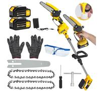 Mini Chainsaw Cordless with Foldable Pole Saw 6 Inch Electric Chain Saw with 2 Batteries 2 Chains Telescopic Tree Saw for Tree Trimming Garden Wood Cutting Yellow
