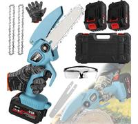 Mini Chainsaw, Electric Chainsaw Cordless 6 Inch Brushless Motor with 2 Battery & 2 Chains Small Battery Powered Electric Chain Saw with Safety Lock for Wood Cutting Tree Trimming Gardening