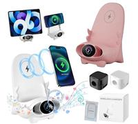 Mini Chair Wireless Fast Charger Multifunctional Phone Holder, Yamajifactory Phone Holder Charger, Portable Mini Chair Wireless Charger with Speaker Function for All Phones (Pink)