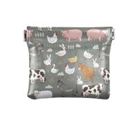 Mini Change Purse Cute Cartoon Penguins Blue Coin Purses Recycled Material Coin Purse for Women Size 4.3" X 3.7", Cute Farm Animals Gray, One Size, Cute Farm Animals Gray