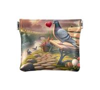 Mini Change Purse Valentine Doves Sunset Coin Purses Small Makeup Bag for Women Size 4.3" X 3.7", Pigeon love heart, One Size, Pigeon Love Heart