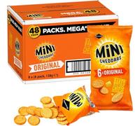 Mini Cheddars Snacks Bulk - Mega Value Box of 48 x 23g Original Cheddar Biscuits Baked with Real Cheese Bar Snack for Home Pub, Birthday Party Food or Lunchbox Snack with Birthday Card