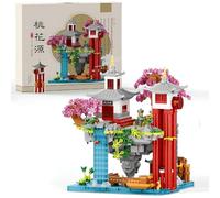 Mini Cherry Blossom Tree Building Set, 1569 PCS Chinese Architecture of Peach Blossom Building Model, Micro Japanese Sakura Tree House Bricks Toys, Gift for Adults Teens Girls