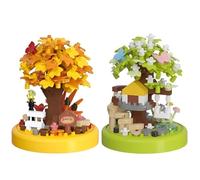 Mini Cherry Blossom Tree Building Set, 2 Set Bonsai Tree House Building Toy with Dust Cover, Micro Japanese Sakura House Bricks Model, Gift for Adults Boys Girls, 546 PCS
