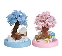 Mini Cherry Blossom Tree Building Set, 2 Set Bonsai Tree House Building Toy with Dust Cover, Micro Japanese Sakura House Bricks Model, Gift for Adults Boys Girls, 583 PCS