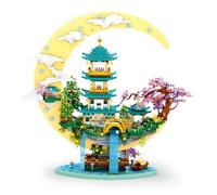Mini Cherry Blossom Tree Building Set, 4288 PCS Chinese Moon Palace Architecture Building Model, Micro Japanese Sakura Tree House Architecture Bricks Toys, Gift for Adults and Teens