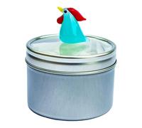 Mini Chicken in a Tin - Cute Little Glass Animal - Silver Gift Tin - Miniature Blue Figurine for Bird Lovers - Small Decoration Ornament - Home Decor
