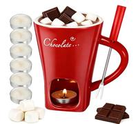 Mini Chocolate Fondue Mug Set with 6 Tea Light Candles and Forks,Ceramic Fondue Pot for Melting Chocolate Butter Cheese,Dessert Warmer Mug for Home Party Date Night