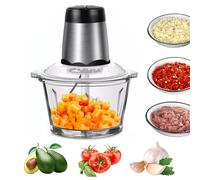 Mini Chopper Electric Food Processor, Electric Vegetable Chopper with 2L Glass Bowl & 4 Bi-Level Blades, Small Meat Grinder, Detachable Design, 2 Speed for Meat, Smoothie, Onions, Fruit, Vegetables