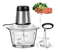 Mini Chopper with 2L Glass Bowl, Food Processor Electric Vegetable Cutter Dicer, 2 Speeds and Stainless Steel Blades, Electric Baby Food Blender for Meat, Smoothie, Fruit, Vegetables
