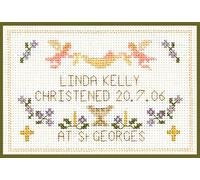 Mini Christening Sampler - Complete Cross Stitch kit on 14 aida with Clear Colour Chart, Great for Beginners