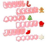 Mini Christmas Cookie Cutters Set - 30pcs Pink Plastic Molds for Holiday Baking, 6 Festive Shapes