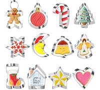 Mini Christmas Cookie Cutters Set of 12 Pieces Small Christmas Xmas Biscuit Cutters Star Tree Angel Bell Stocking Heart & More Shapes Stainless Steel for Holiday Baking