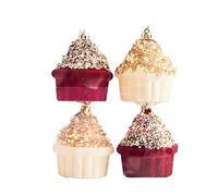 Mini Christmas Cupcake Ornaments Set of 4, Velvet Flocked Christmas Ball Decorations for Xmas Tree, Holiday Home Party Decor