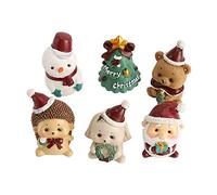 Mini Christmas Figurines Set 6Pcs Cute Animal Style Christmas Ornaments for Decor Tabletop Shelf Tree Decorations Material