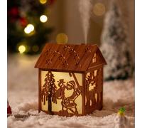 Mini Christmas Humidifier, 240ml Cool Mist Wooden House Humidifier with Santa Silhouette, 7-Color LED Lights, USB Powered, Quiet & Auto Shut-Off for Bedroom Home Office (Light Wood)