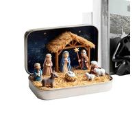 Mini Christmas Nativity Scene in Tin - Christmas Decoration for Table, Religious Desk Decoration - For Living Room Bedroom Fireplace Shelf Office Classroom Family Gatherings Collectors