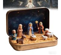 Mini Christmas Nativity Set in a Metal Tin, Christmas Nativity Scene Set, Portable Pocket Size Nativity Scene Figures Decoration Sets, 3D Resin Mini Religious Holy Family Jesus Figures Ornaments