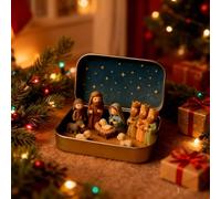 Mini Christmas Nativity Set in a Tin Box, 3D Resin Mini Religious Holy Family Jesus Figurines Ornaments, Pocket Size Miniature Nativity Set, For Desk, Home, Bedroom, Living Room