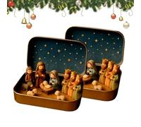 Mini Christmas Nativity Set In A Tin Box 9×6.5×2.5 cm Cm | Handmade 3D Pocket Nativity Scene Jesus Figurines, Portable Christmas Ornament For Desk, Home, Bedroom, Living Room, 2 PCS