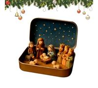 Mini Christmas Nativity Set In A Tin Box 9×6.5×2.5 cm Cm | Handmade 3D Pocket Nativity Scene Jesus Figurines, Portable Christmas Ornament For Desk, Home, Bedroom, Living Room, 1 PC