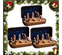 Mini Christmas Nativity Set In A Tin Box,Christmas Je-sus Nativity Scene Ornaments, Miniature Nativitys Sets Indoor Figures,Handmade Nacimiento de Jes-us para Navidad