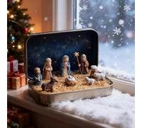 Mini Christmas Nativity Set In A Tin Box,Christmas Je-sus Nativity Scene Ornaments, Miniature Nativitys Sets Indoor Figures,Handmade Nacimiento de Jes-us para Navidad