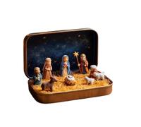 Mini Christmas Nativity Set in a Tin Box, Christmas Nativity Scene Set, Handcrafted Pocket Size Nativity Scene Gift Tin, 3D Resin Mini Religious Holy Family Jesus Figurines Ornaments (1P)