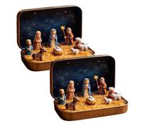 Mini Christmas Nativity Set in a Tin Box, Christmas Nativity Scene Set, Handcrafted Pocket Size Nativity Scene Gift Tin, 3D Resin Mini Religious Holy Family Jesus Figurines Ornaments (2PC)