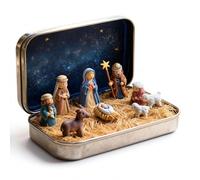 Mini Christmas Nativity Set in a Tin Box - Handcrafted Pocket Scene with Holy Family Figurines, Portable Religious Decor for Home Travel to Faithful (1*Pcs)