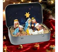 Mini Christmas Nativity Set In A Tin Box - Handmade Nativity Scene Ornaments, Miniature Nativitys Set Indoor Figures, Portable Christmas Decoration for Desk, Home, Bedroom, Living Room