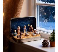Mini Christmas Nativity Set In A Tin Box,Handmade Pocket-sized Nativity Scene Gift Jars,featuring Resin Holy Family Sheep And Jesus Statues For Telling Christmas Stories To Friends.