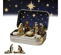 Mini Christmas Nativity Set In A Tin Box, Handmade Resin Miniature Nativity Doll Scene Set, Pocket Birth Of Jesus Manger Ornament With Holy Family Sheep Figurines, Christmas Nativitys Scene Decor
