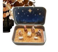 Mini Christmas Nativity Set In A Tin Box, Mini Christmas Nativity Scene, PocketNativity Scene In A Tin, Carry The Story OfChristmas With Holy Family Sheep And Jesus Figurines For Friends (1PC)
