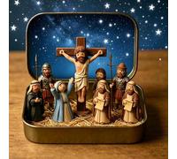 Mini Christmas Nativity Set In A Tin Box, Mini Jesus Classic Scenes, B | Small Pocket Nativity Sets & Figures, Religious Tabletop Decor, Gift for Christmas Holiday & Faith Lovers
