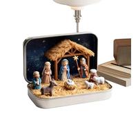 Mini Christmas Nativity Set in a Tin Box, Portable 3D Holy Figurines Religious Ornament, Holy Family Tabletop Decor, for Church Groups Collectors School Classroom Mantel Fireplace Living Room Bedroom