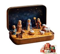 Mini Christmas Nativity Set in a Tin Box, Portable Pocket Birth of Je-sus Ornament, 2025 New Pocket Nativity Scene with Holy Family Sheep and Je-sus Figurines Portable Holiday Decor (1 Pcs)