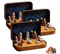 Mini Christmas Nativity Set in a Tin Box, Portable Pocket Birth of Je-sus Ornament, 2025 New Pocket Nativity Scene with Holy Family Sheep and Je-sus Figurines Portable Holiday Decor (3 Pcs)